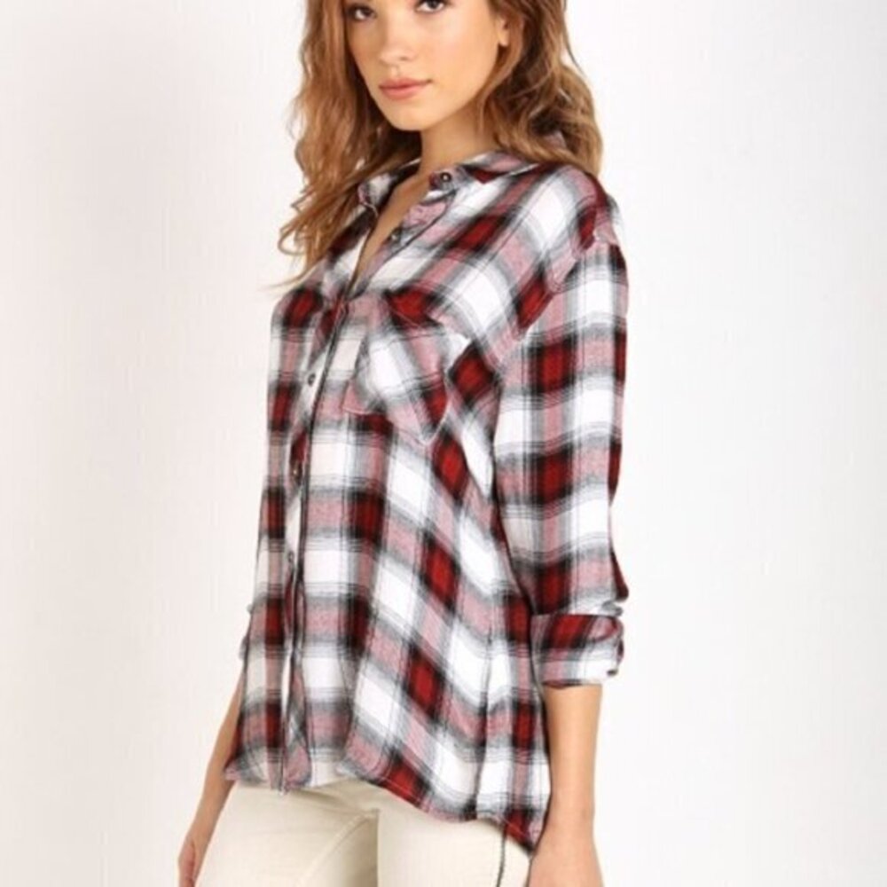 Anthropologie Ash and Ember Button Down front Shirt Plaid Flannel Size XS - Picture 3 of 16